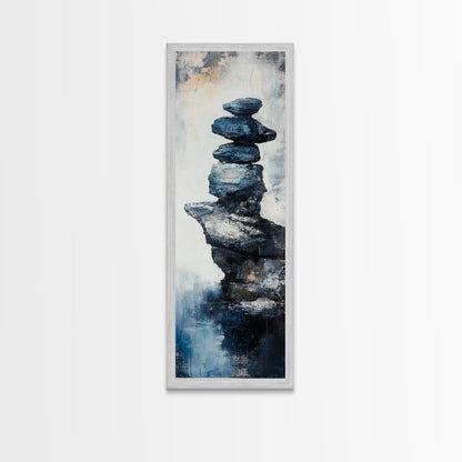 Stacked Rocks, wabi sabi art, zen wall art, minimalist art, sacred geometry wall art, framed canvas print, vertical wall art