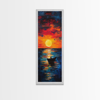 Fisherman Silhouette, Ocean Sunset, Moody Art, Canvas Print, Nautical Wall Art, Boho Art, Rustic Decor, Above Couch Art