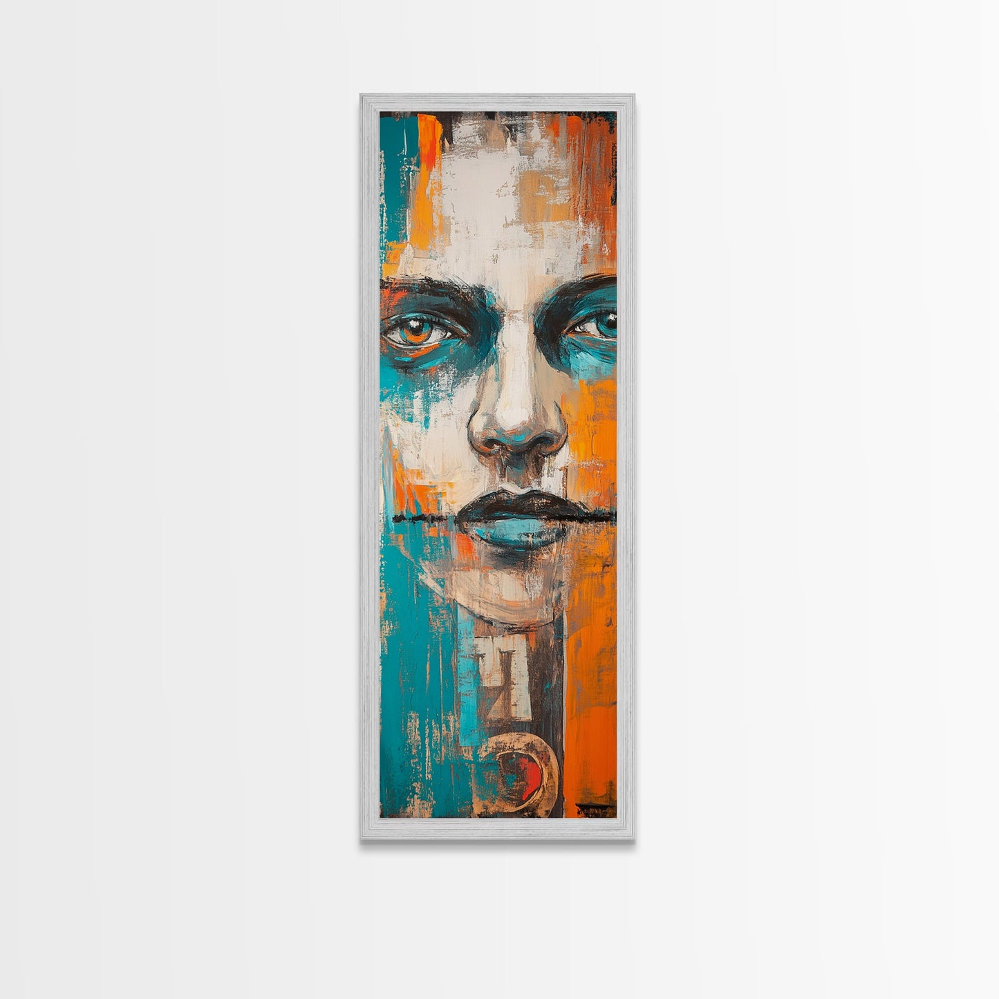 Abstract Portrait, chicano art, afrocentric wall art, moody art, urban art, framed canvas print, tall skinny art, geometric wall art