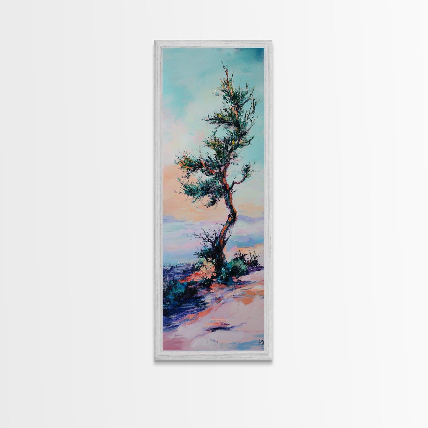 Windblown Tree, Joshua tree art, southwest wall art, rustic decor, landscape painting, framed canvas print, tall skinny art