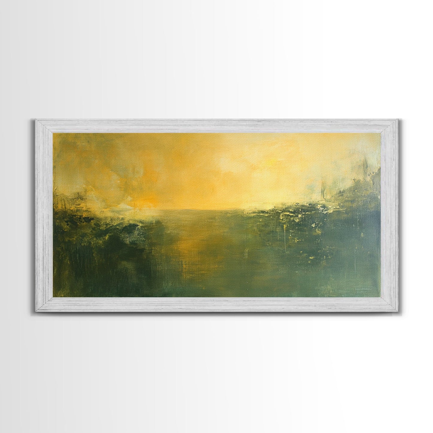 Abstract Landscape, Moody Art, Horizon Painting, Green Wall Art, Extra Wide Art, Panoramic Art, Framed Canvas Print, Living Room Art