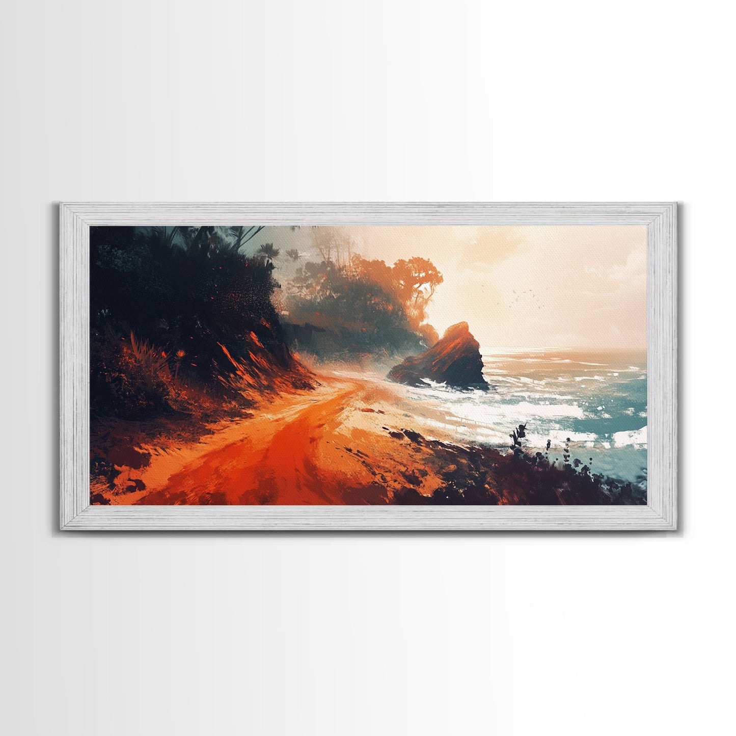 Coastal Road, southwest wall art, rustic decor, coastal landscape art, boho art, panoramic painting, gift idea for him, Canvas Print