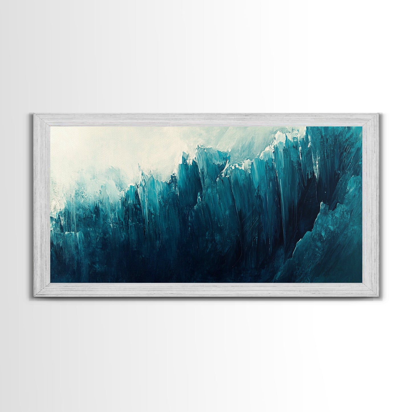 Abstract Ocean Painting, Teal Wall Art, Coastal Wall Art, Extra Wide Art, Framed Canvas Print, Nautical Decor, Wabi Sabi Art