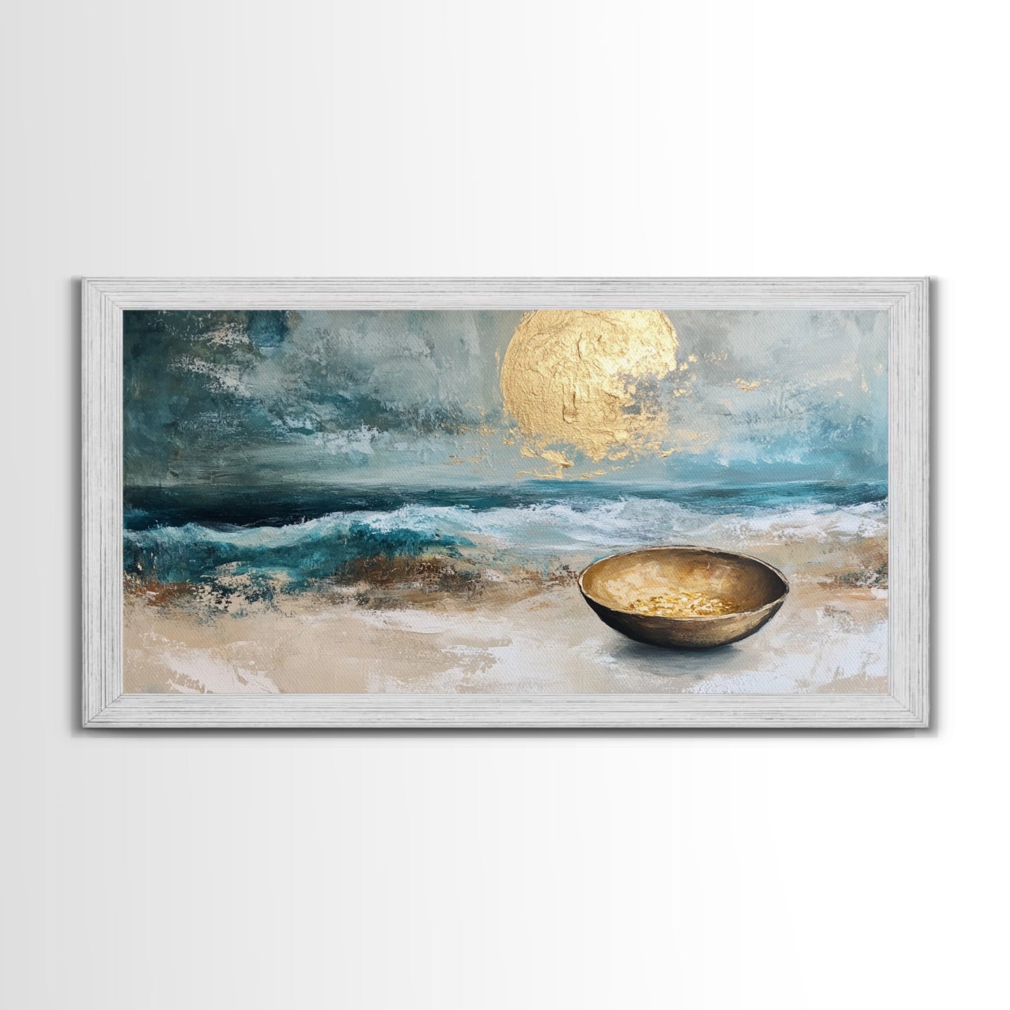 Golden Moon, coastal decor, ocean painting, nautical painting, seascape painting, framed canvas print, extra wide art