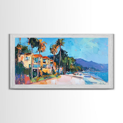 Beach House, Coastal Landscape Art, Framed Canvas Print, Hawaii Art, Coastal Wall Art, Surf Wall Art, Nautical Decor