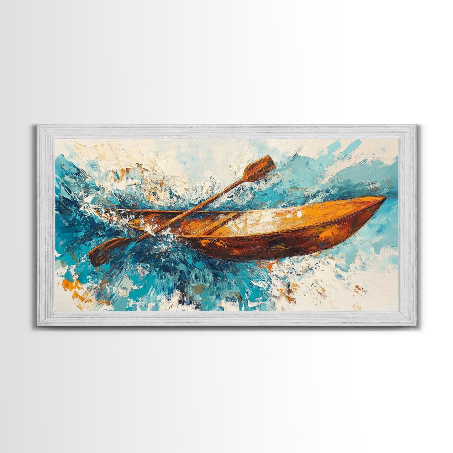 Nautical painting, boat painting, framed canvas print, extra wide art, seascape painting, rustic wall art, coastal wall art, ocean waves