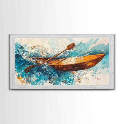 Nautical painting, boat painting, framed canvas print, extra wide art, seascape painting, rustic wall art, coastal wall art, ocean waves