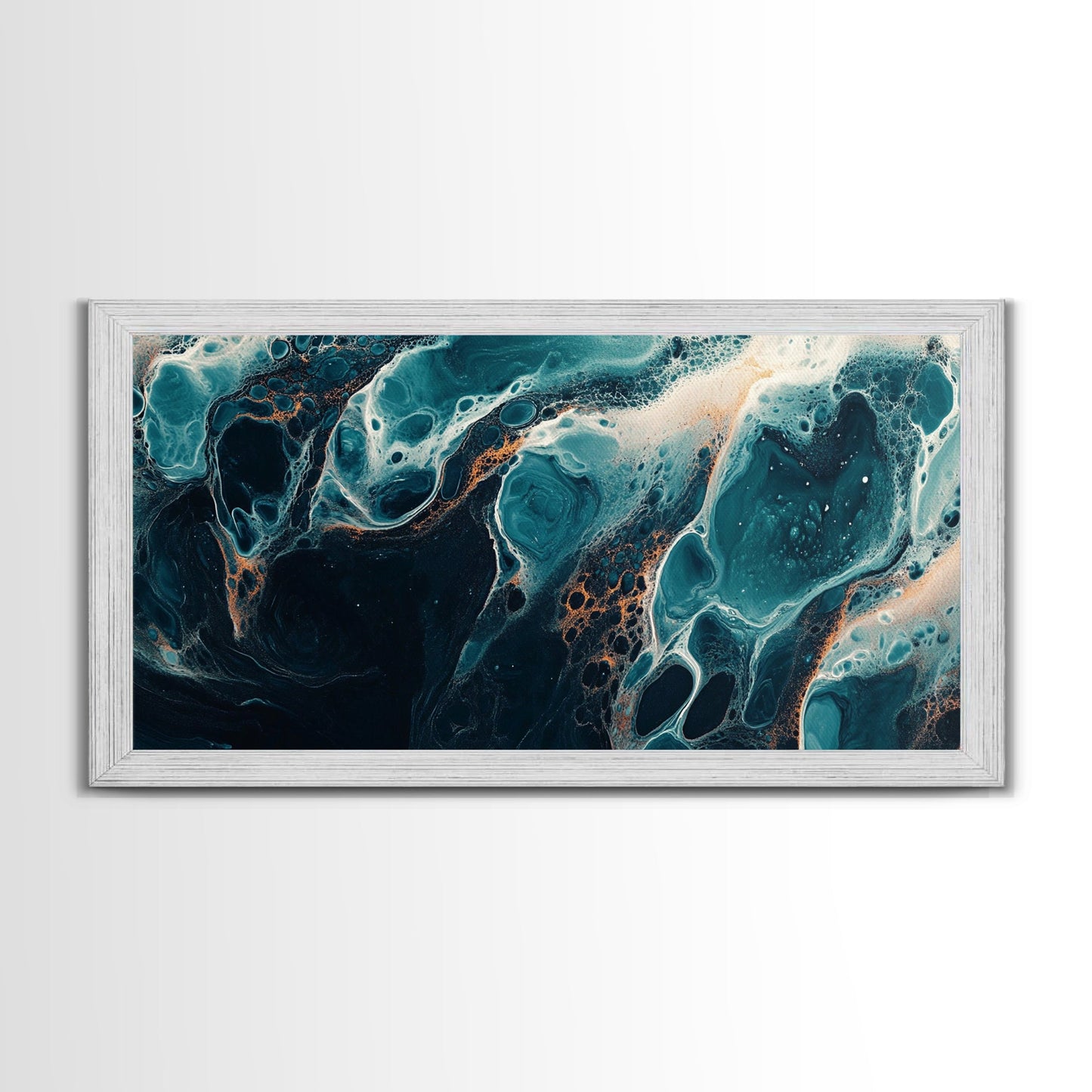 Abstract Fluid Art, moody art, blue and green wall art, wabi sabi art, extra wide art, horizontal wall art, Canvas Print
