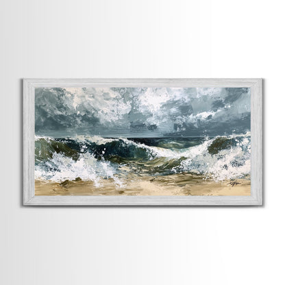 Stormy Ocean, Seascape Painting, Nautical Painting, Coastal Landscape Art, Horizontal Wall Art, Canvas Print, Rustic Decor