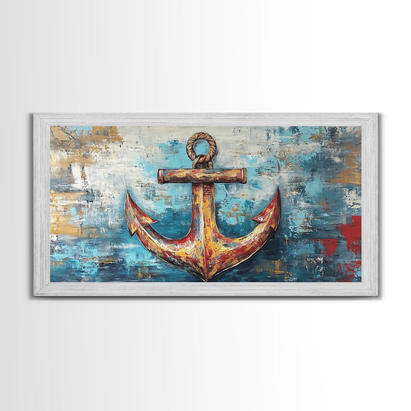 Nautischer Anker, Küstendeko, Rustikale Wandkunst, Extra breites Bild, Nautische Wandkunst, Horizontale Wandkunst, Gerahmter Leinwanddruck, Wohnzimmerkunst