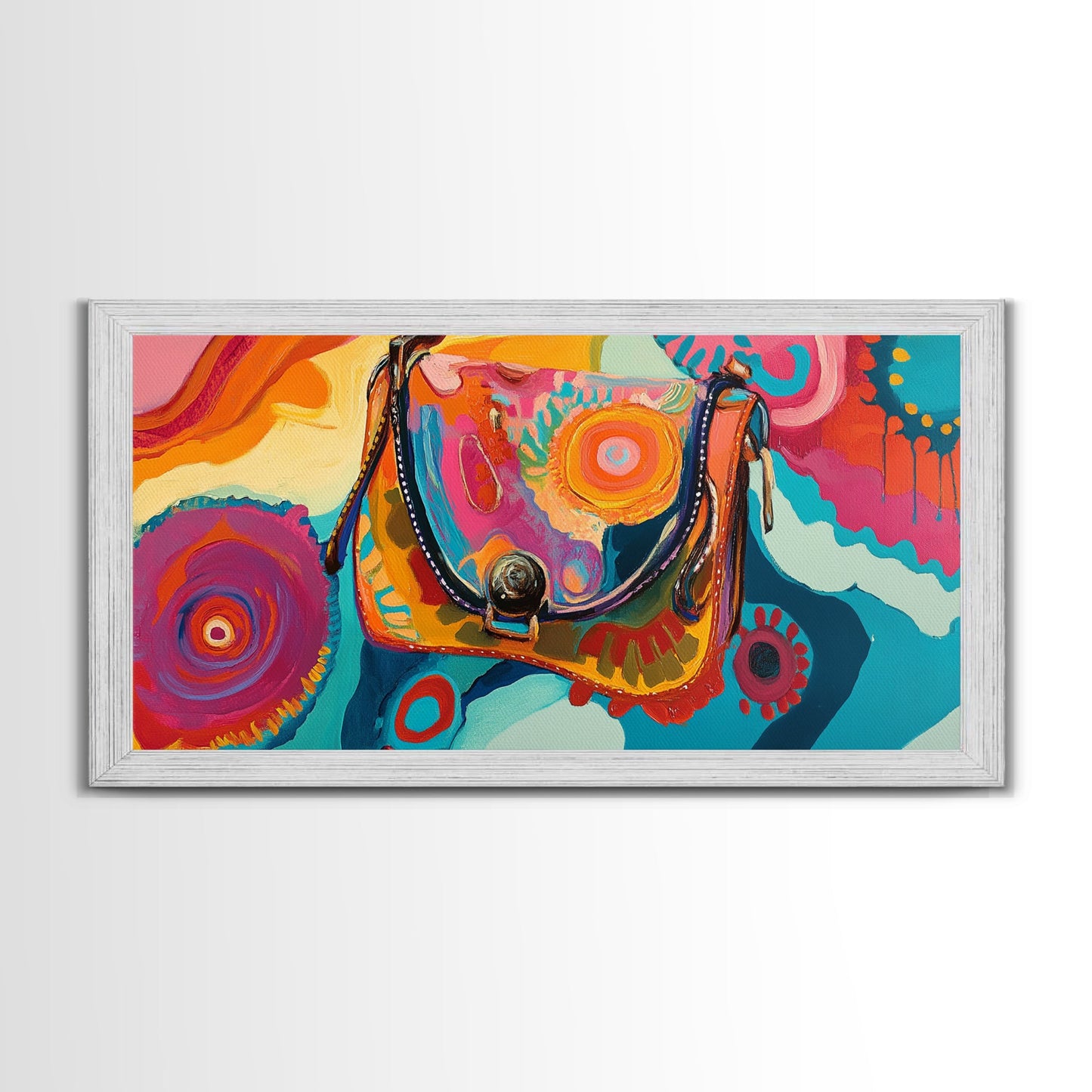 Abstract Handbag Art, boho art, pink abstract art, whimsical art, extra wide art, horizontal wall art, Canvas Print
