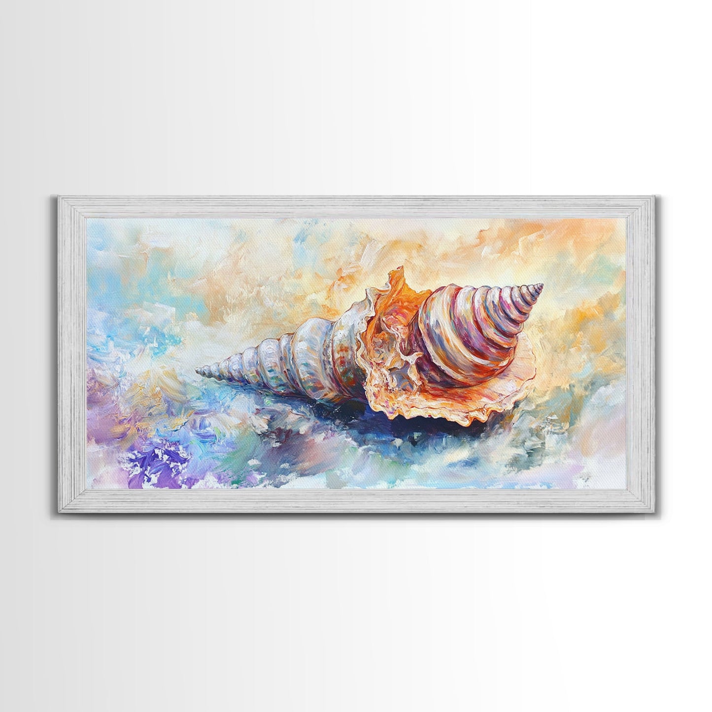 Shell Painting, Coastal Decor, Beach House Wall Art, Nautical Painting, Framed Canvas Print, Ocean Inspired Art, Oyster Shell Art