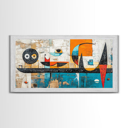 Abstract Geometric Art, mid-century modern art, sacred geometry wall art, framed canvas print, blue and green wall art, mosaic art