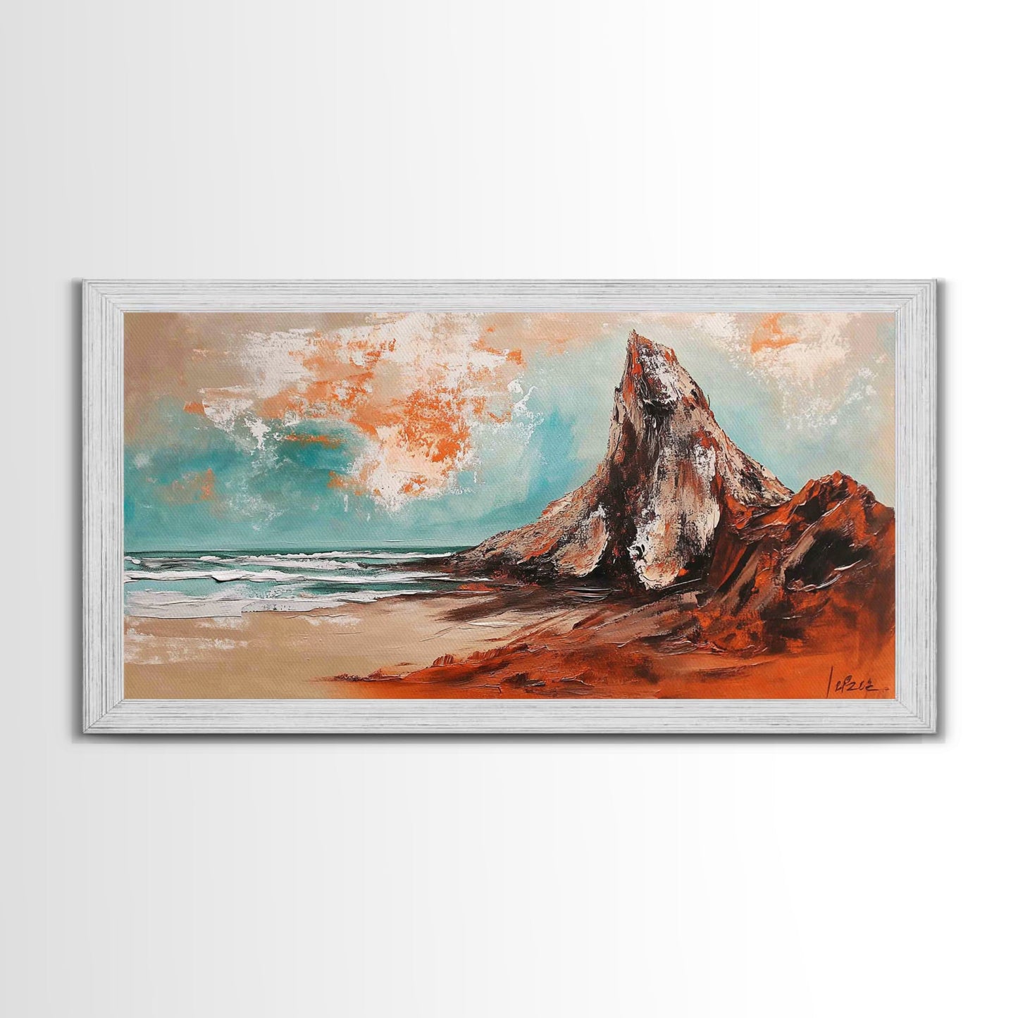 Desert Mountain, Canvas Print, rustic art, landscape painting, extra wide painting, panoramic wall art, above sofa art