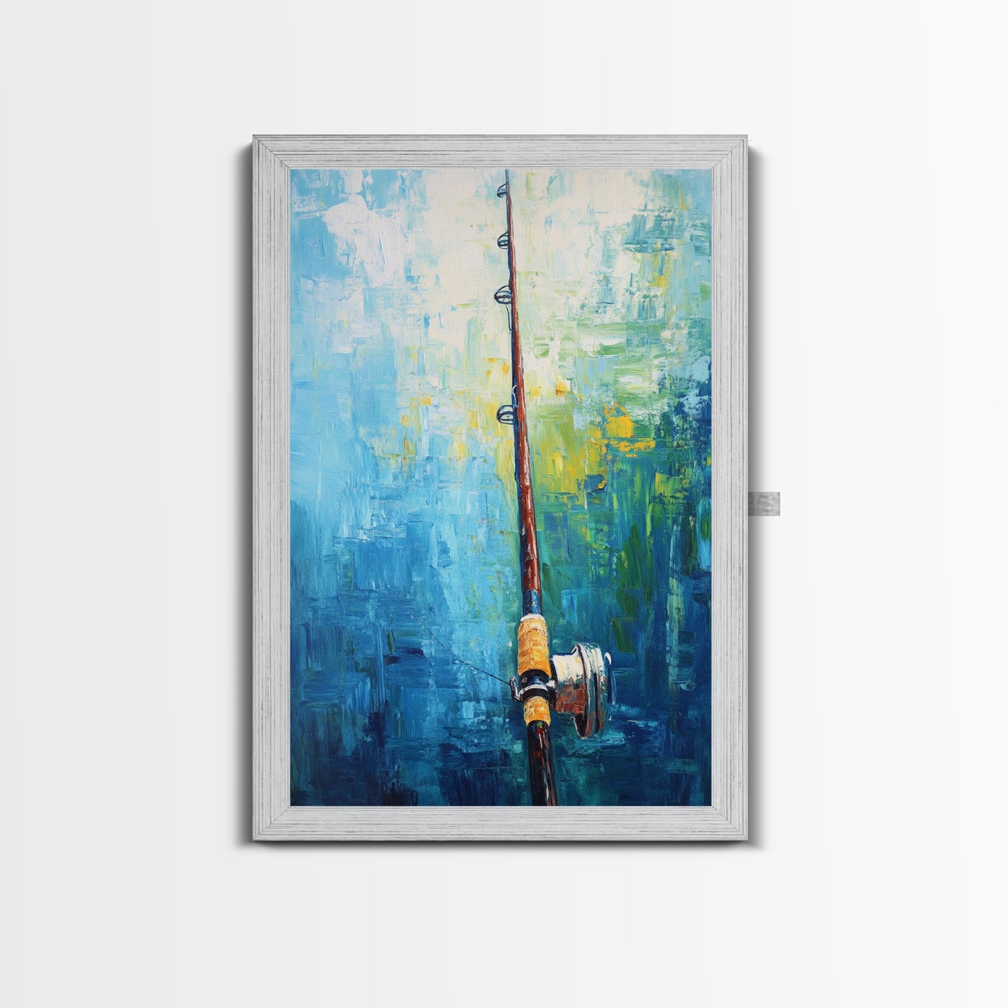 Fishing Rod Painting, Fly Fishing Art, Nautical Wall Art, Outdoor Enthusiast Decor, Rustic Cabin Art, Framed Canvas Print