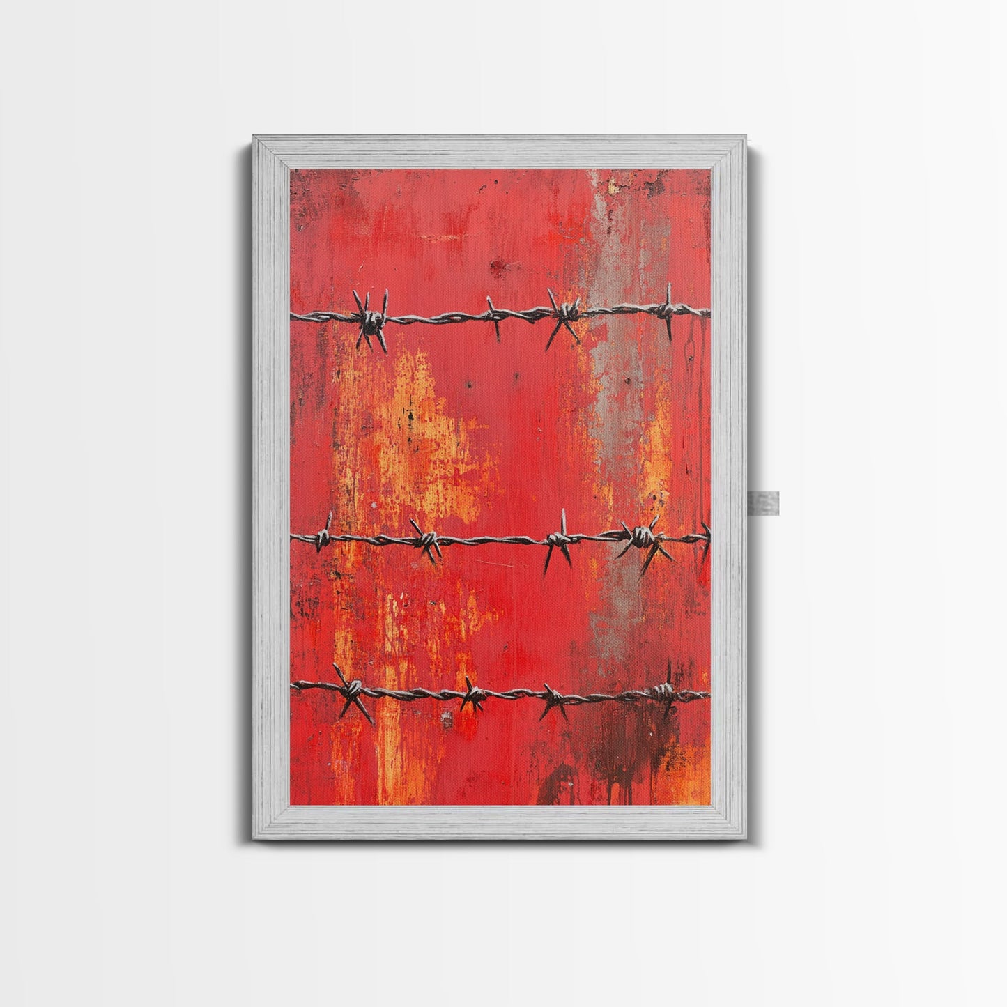 Barbed Wire, Chicano Art, Industrial Wall Art, Rustic Decor, Moody Art, Red Abstract Art, Framed Canvas Print, Gift Idea
