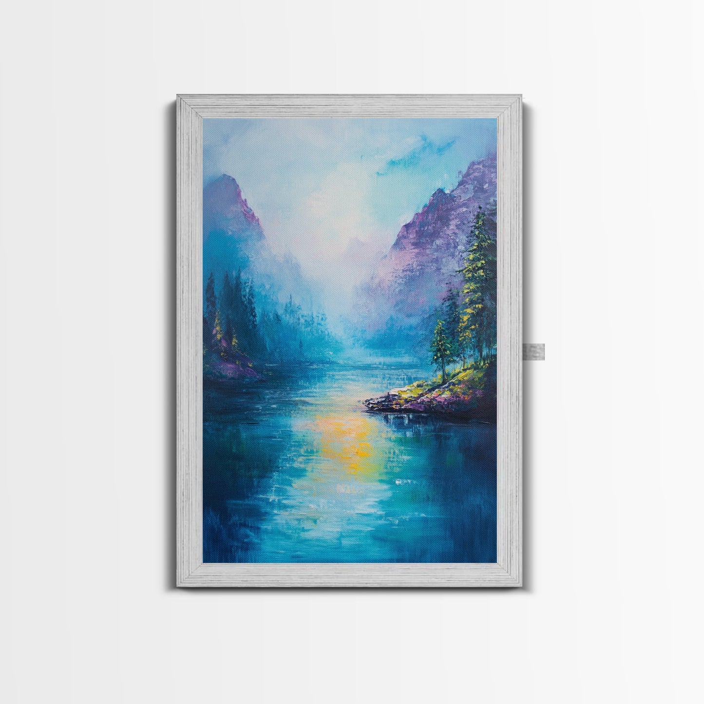 Mountain Lake View, Landscape Painting, Lake Tahoe Art, Smoky Mountain Art, Nature Wall Art, Bedroom Art, Framed Canvas Print