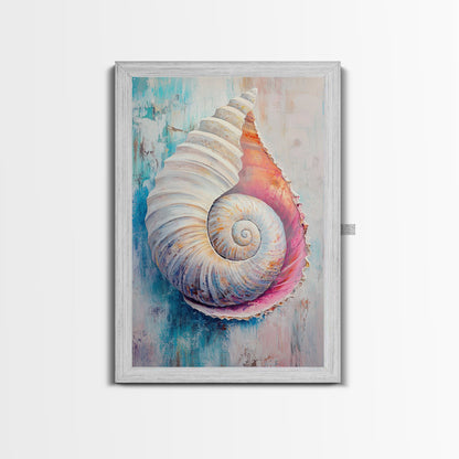 Nautical Shell Framed Canvas Print Coastal Boho Wall Art, Ocean Beach House Decor, Pastel Seashell Painting, Relaxing Seaside Artwork