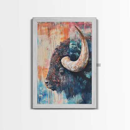 Buffalo Painting, Bull and Bear Art, Western Wall Art, Rustic Art, Farmhouse Art, Living Room Art, Canvas Print, Gift Idea