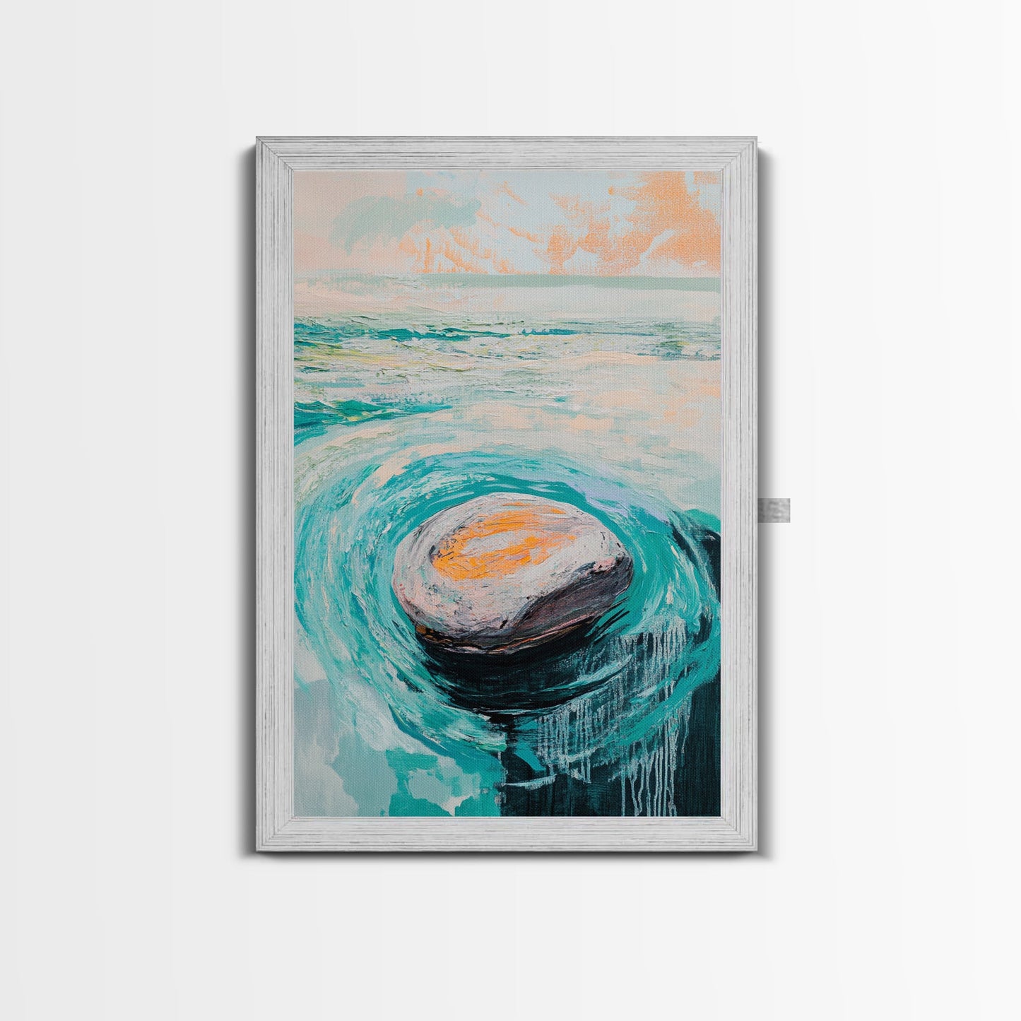 Ocean Rock Waves Canvas Print Coastal Wall Art, Beach House Decor, Abstract Seascape Painting, Nautical Art, Modern Minimalist Art