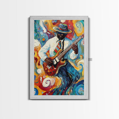 Abstract Jazz Musician Framed Canvas Print, Colorful Jazz Art, Music Wall Art, Living Room Art, Vibrant Musician Painting, Eclectic Art