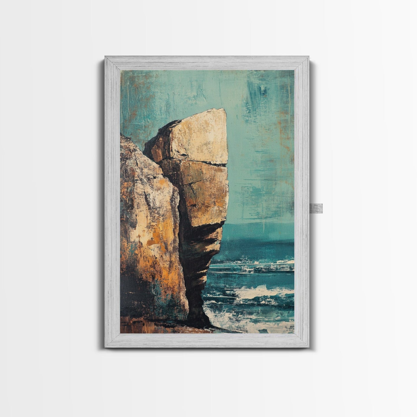 Cliffside Ocean View Canvas Print, Coastal Wall Art, Beach Landscape Painting, Seascape Art, Nautical Home Decor, Large Wall Art