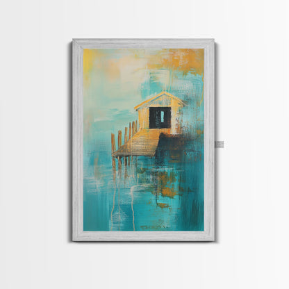 Fishing Shack, Nautical Painting, Coastal Wall Art, Rustic Wall Art, Ocean Art, Living Room Art, Canvas Print, Gift Idea