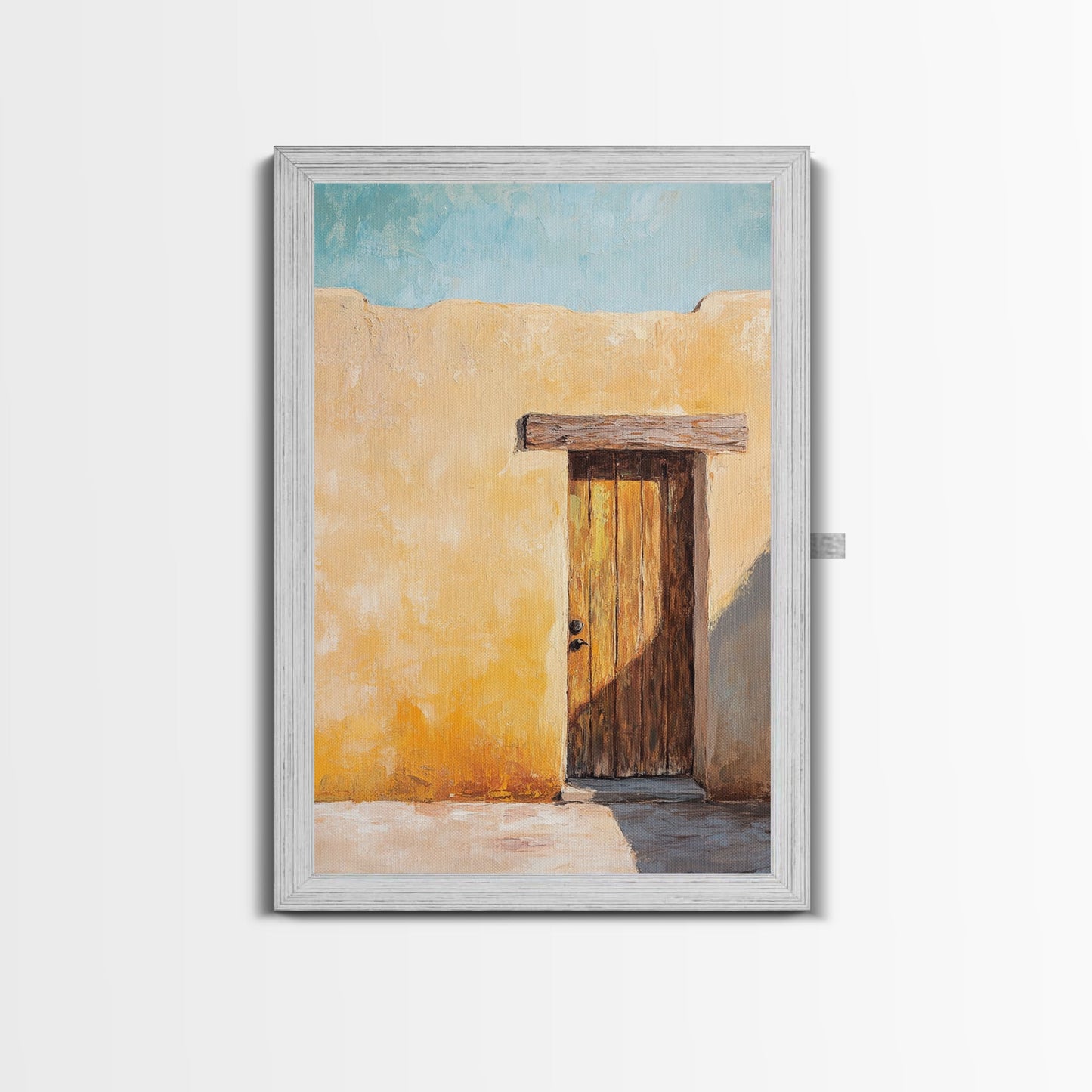 Rustic Adobe Door Framed Canvas Print Southwest Wall Art Desert Home Decor Bohemian Aesthetic Living Room Entryway Accent