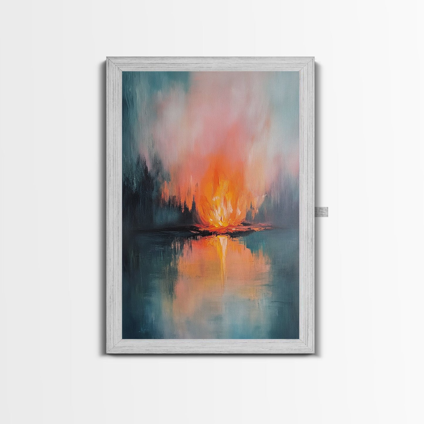 Reflective Fire, Moody Art, Dark Romance Painting, Fire Reflection Painting, Rustic Wall Art, Above Bed Art, Canvas Print