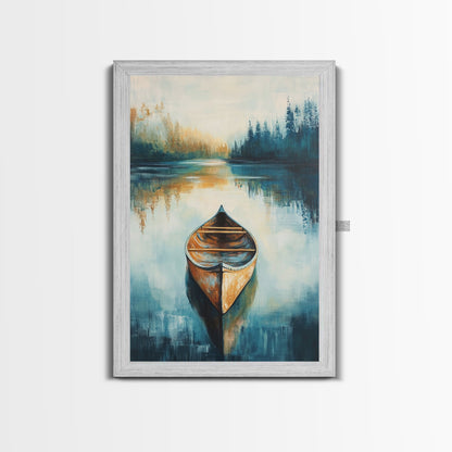 Still Water Canoe, Lake Tahoe Art, Nautical Painting, Rustic Wall Art, Moody Art, Extra Wide Art, Above Couch Art, Canvas Print