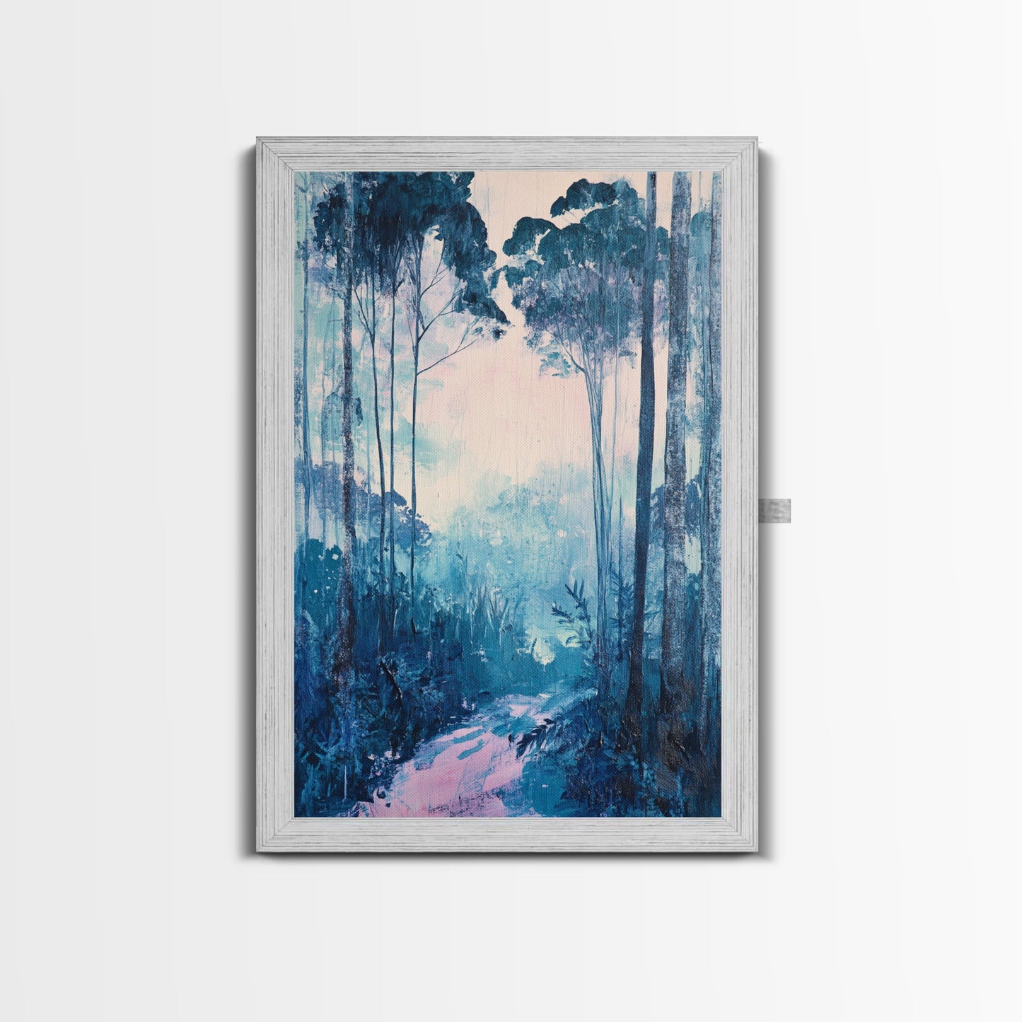 Misty Forest, moody art, birch tree art, pine tree art, landscape painting, gift idea for her, Framed Canvas Print, bedroom art