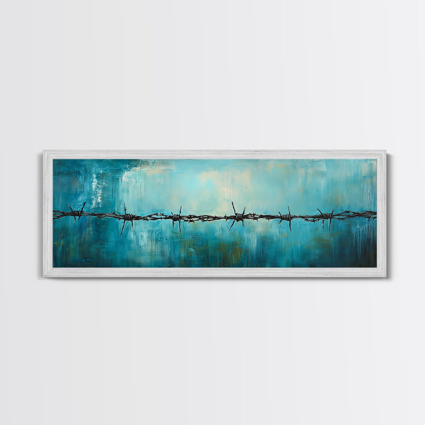 Barbed Wire Minimalist Painting, Blue and Black Modern Wall Art, Industrial Urban Aesthetic, Bold Statement Office, Canvas Print