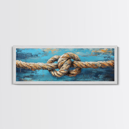 Nautical Rope Knot Framed Canvas Print Coastal Wall Art Rustic Beach House Decor Large Wall Art Nautical Art Living Room Decor