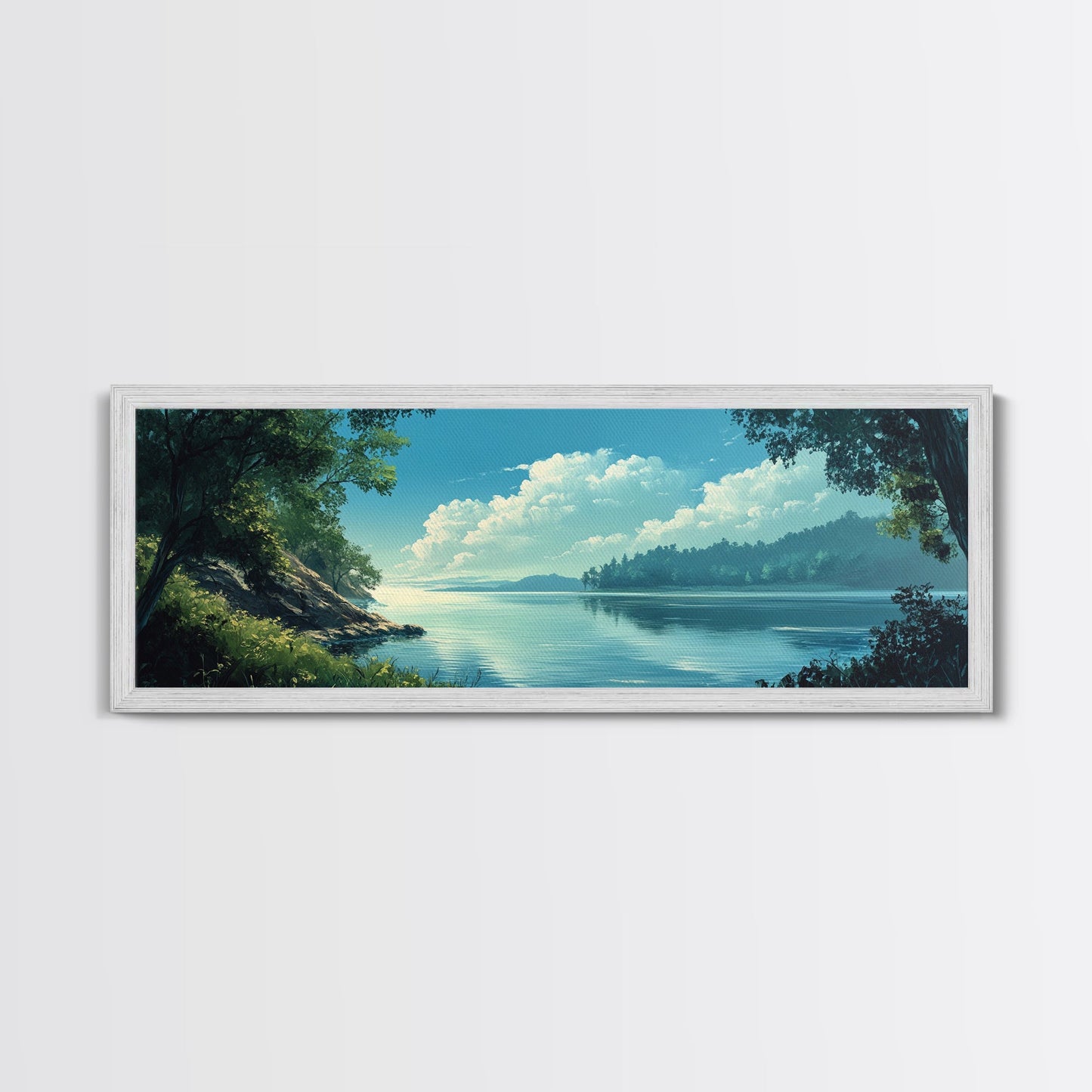 Tranquil Lake Landscape Painting Nature Serenity Wall Art Forest Reflection Artwork Minimalist Modern Home Decor