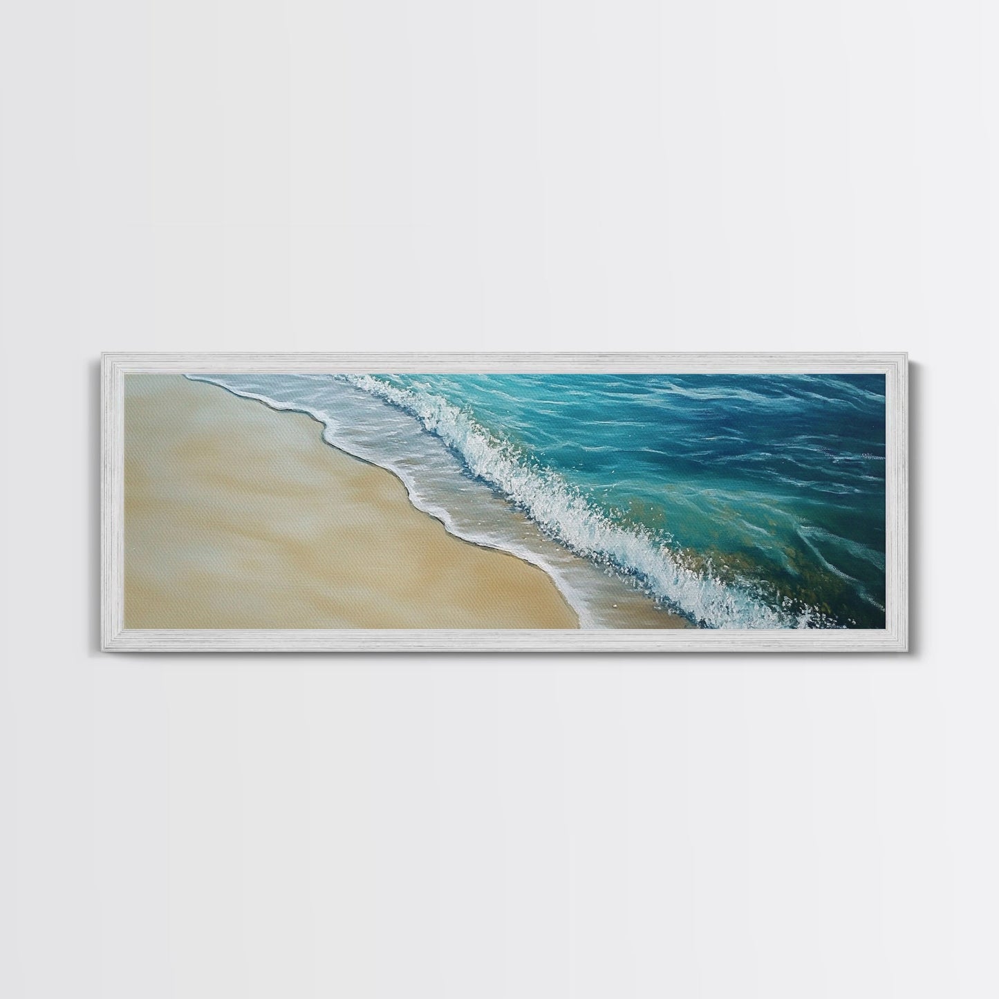 Gentle Ocean Wave Shoreline Canvas Print, Coastal Wall Art, Beach Serenity Painting, Calming Seaside Decor, Zen Living Room Artwork