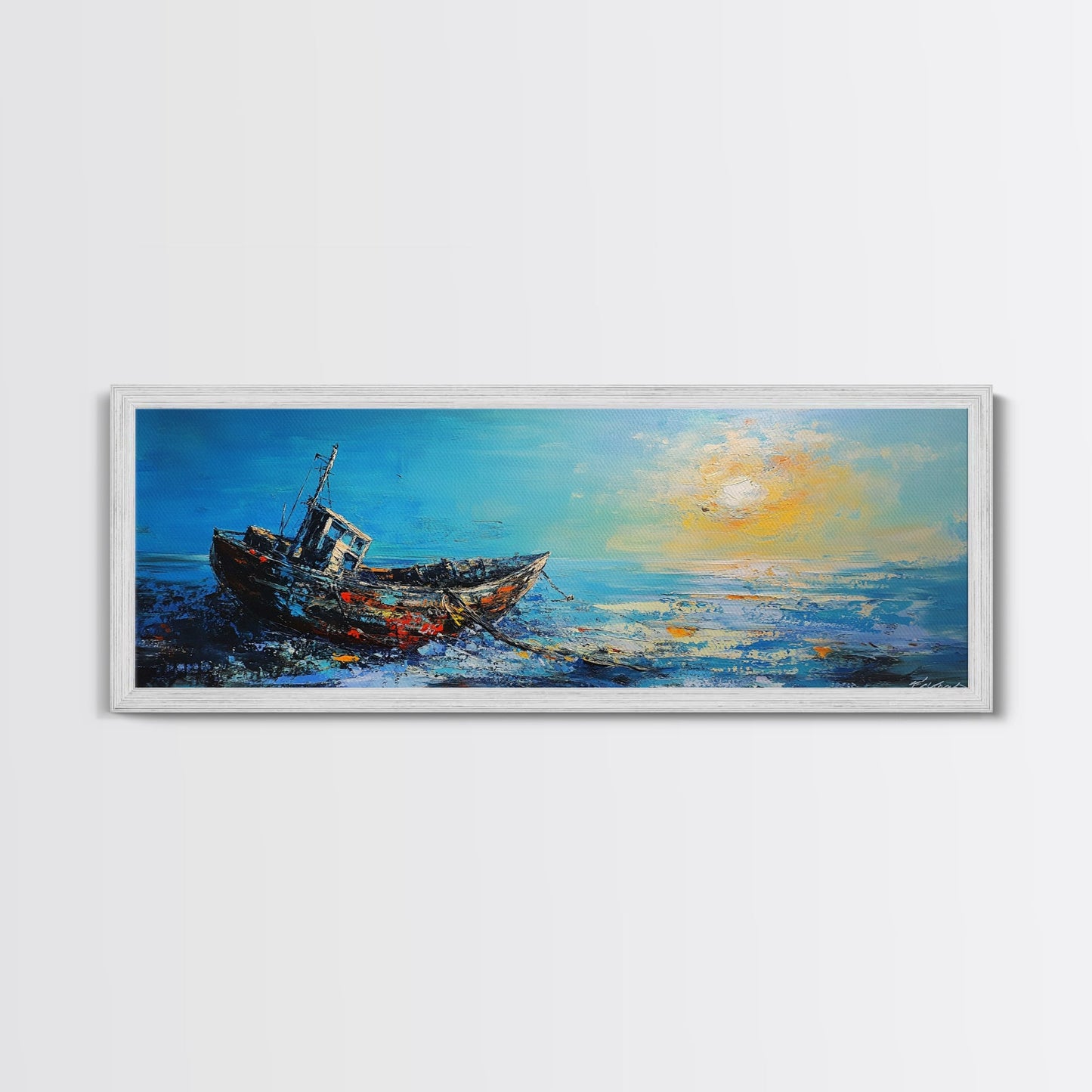 Abandoned Boat Canvas Print Nautical Wall Art, Coastal Decor, Seascape Painting, Ocean Inspired Artwork, Living Room Aesthetic