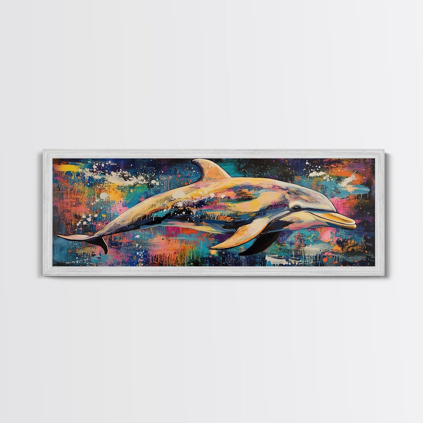 Vibrant Dolphin Art Canvas Print Ocean Wall Art Coastal Decor Colorful Animal Painting Modern Beach House Art Nautical Gift