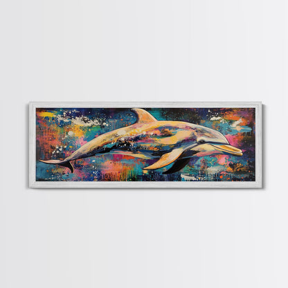 Vibrant Dolphin Art Canvas Print Ocean Wall Art Coastal Decor Colorful Animal Painting Modern Beach House Art Nautical Gift