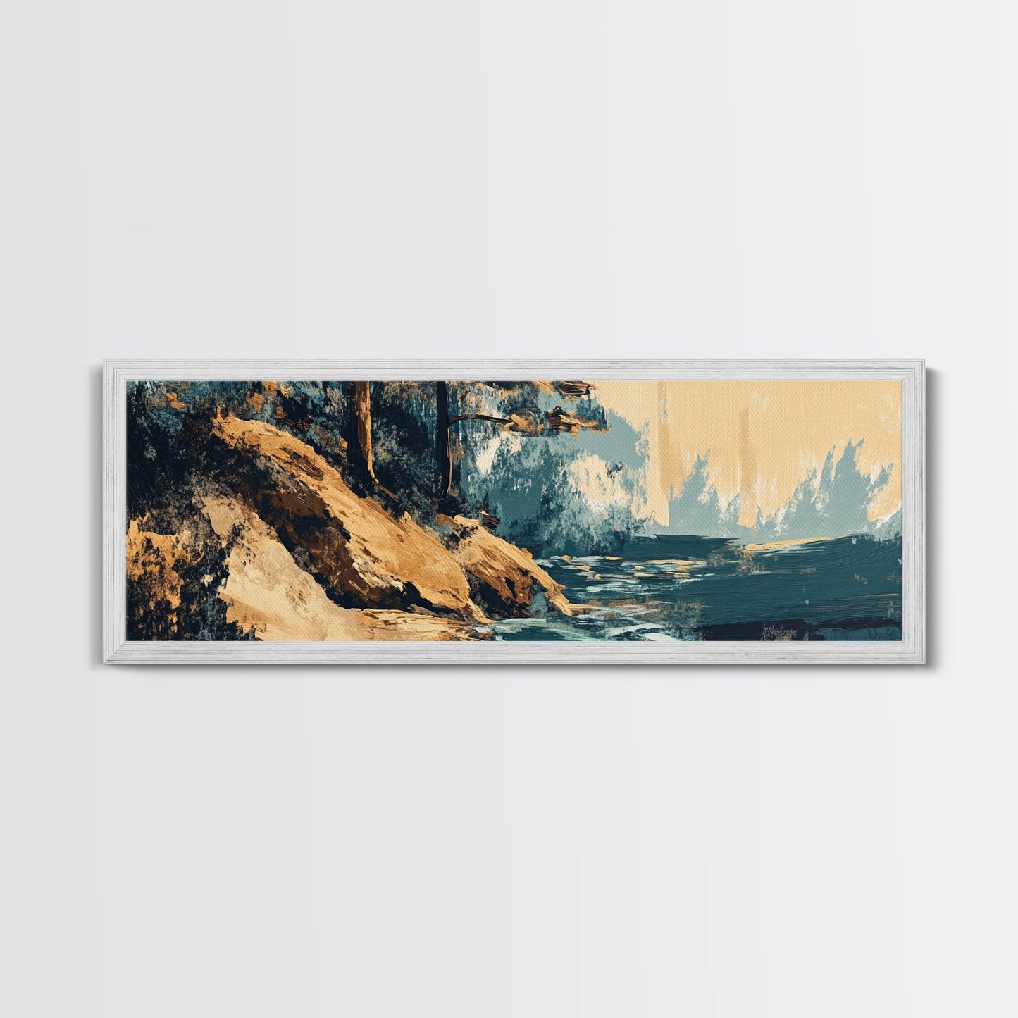 Coastal Landscape, Abstract Seascape, Textured Painting, Framed Canvas Print, Ocean Wall Art, Beach Decor, Living Room Art