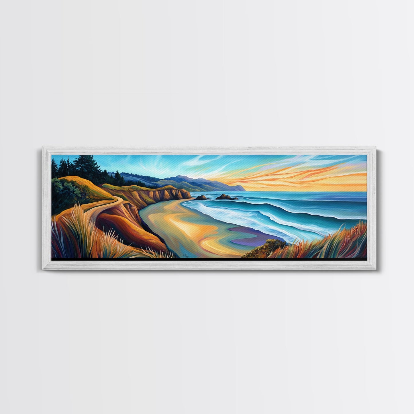 Coastal Sunset, Beach Wall Art, Ocean Landscape, Seascape Painting, Nature Art, Living Room Art, Canvas Print, Framed Canvas Print