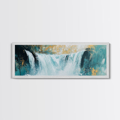 Majestic Waterfall Scene Framed Canvas Print Nature Landscape Painting, Living Room Wall Art, Tranquil River Artwork, Rustic Decor