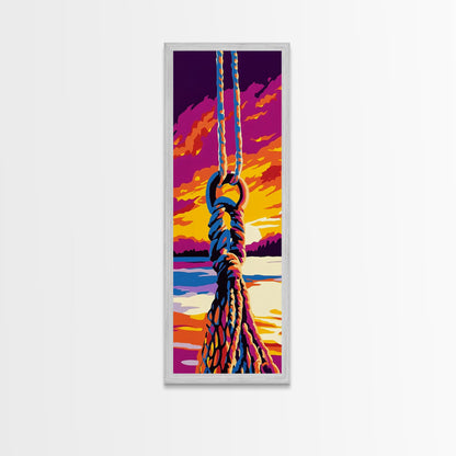 Schaukelseil, maritime Wandkunst, Sonnenuntergangs-Leinwanddruck, Küstenhaus-Dekoration, Strandhauskunst, Wohnzimmerkunst, Boho-Ästhetik