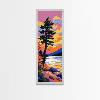 Solitary Pine Tree, Wilderness Art, Scenic Lake View, Outdoor Adventure Canvas Print, Sunset Landscape, Mountain Inspired