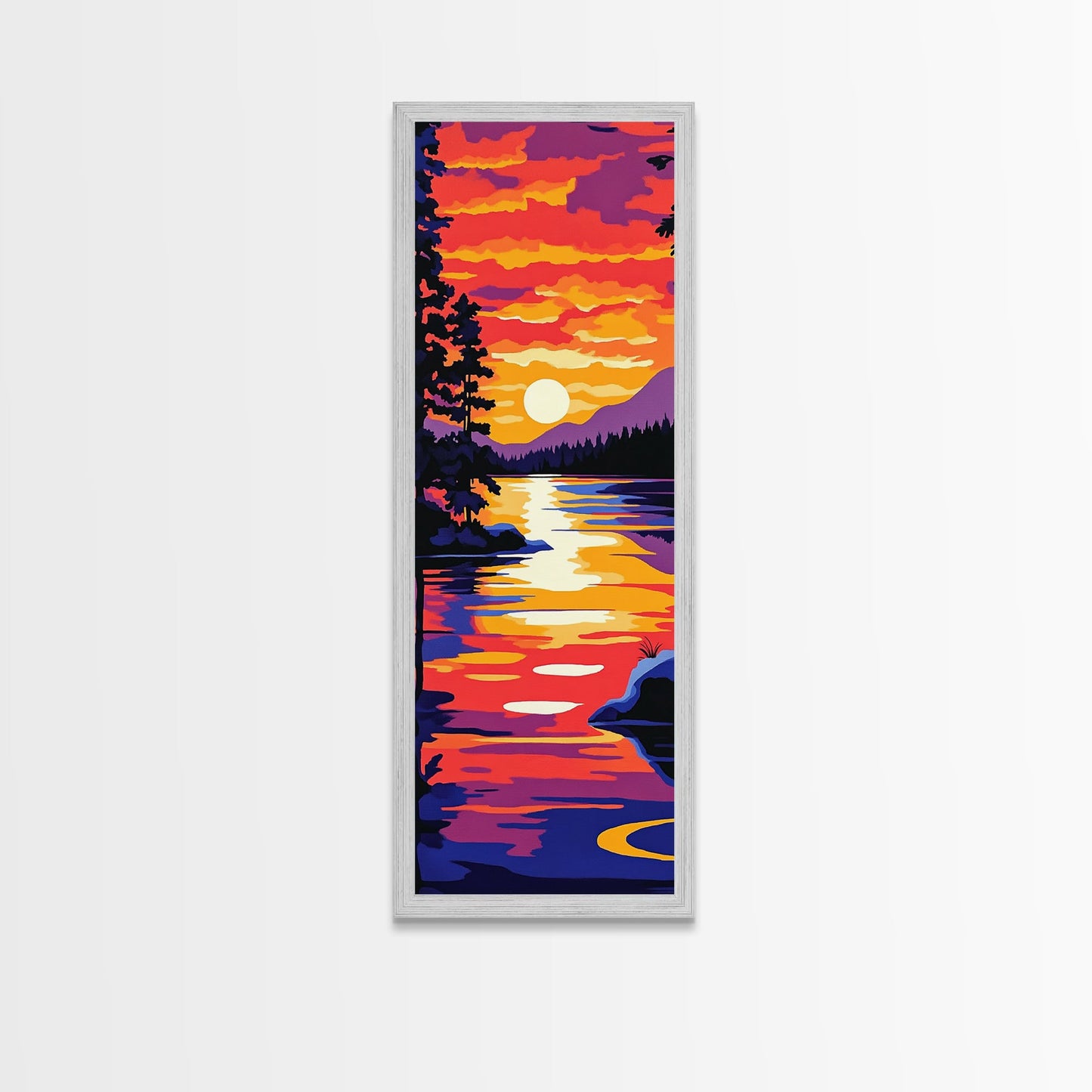 Serene Lake Sunset, Tranquil Nature Wall Art, Scenic Landscape Print, Warm Color Painting, Fall Home Decor, Framed Canvas Print