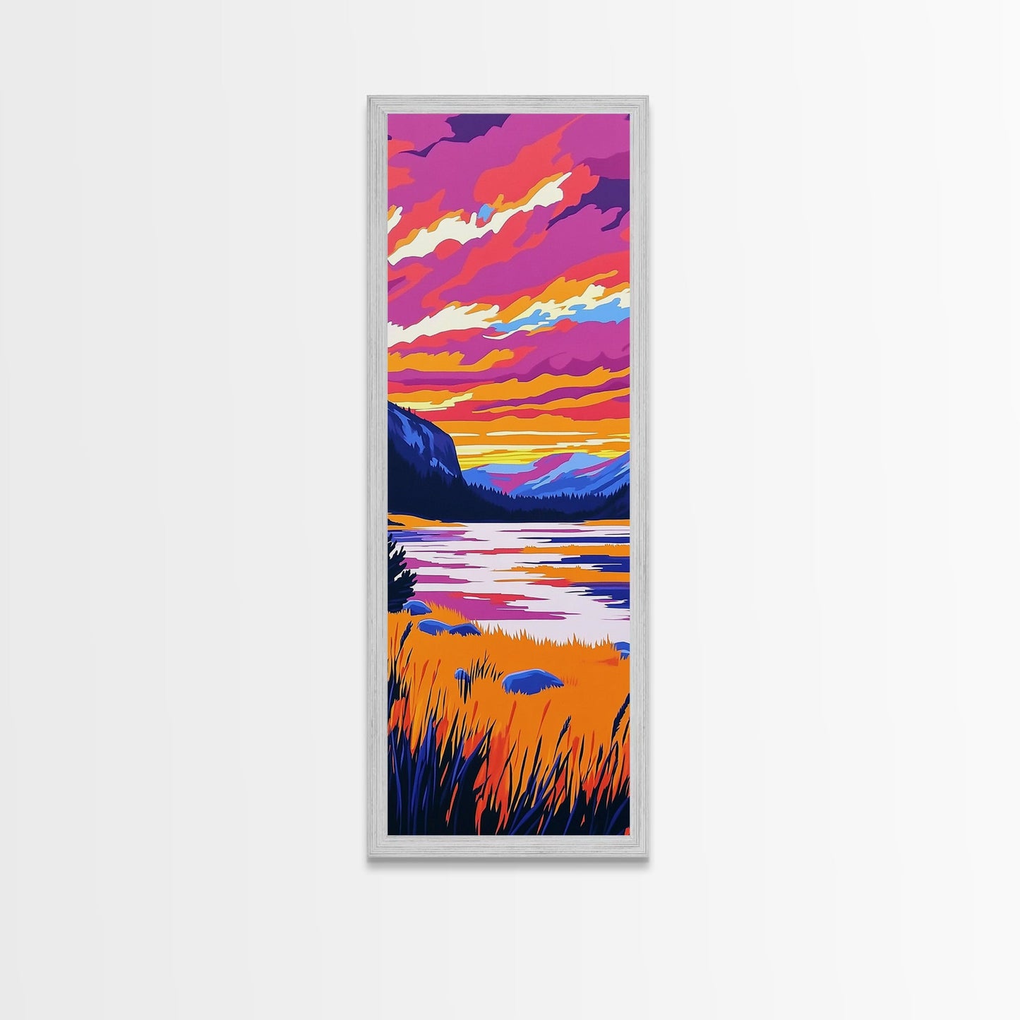 Mountain Sunset, Lake Reflection, Vibrant Landscape Art, Nature Print, Modern Cabin Decor, Living Room Wall Art, Canvas Print