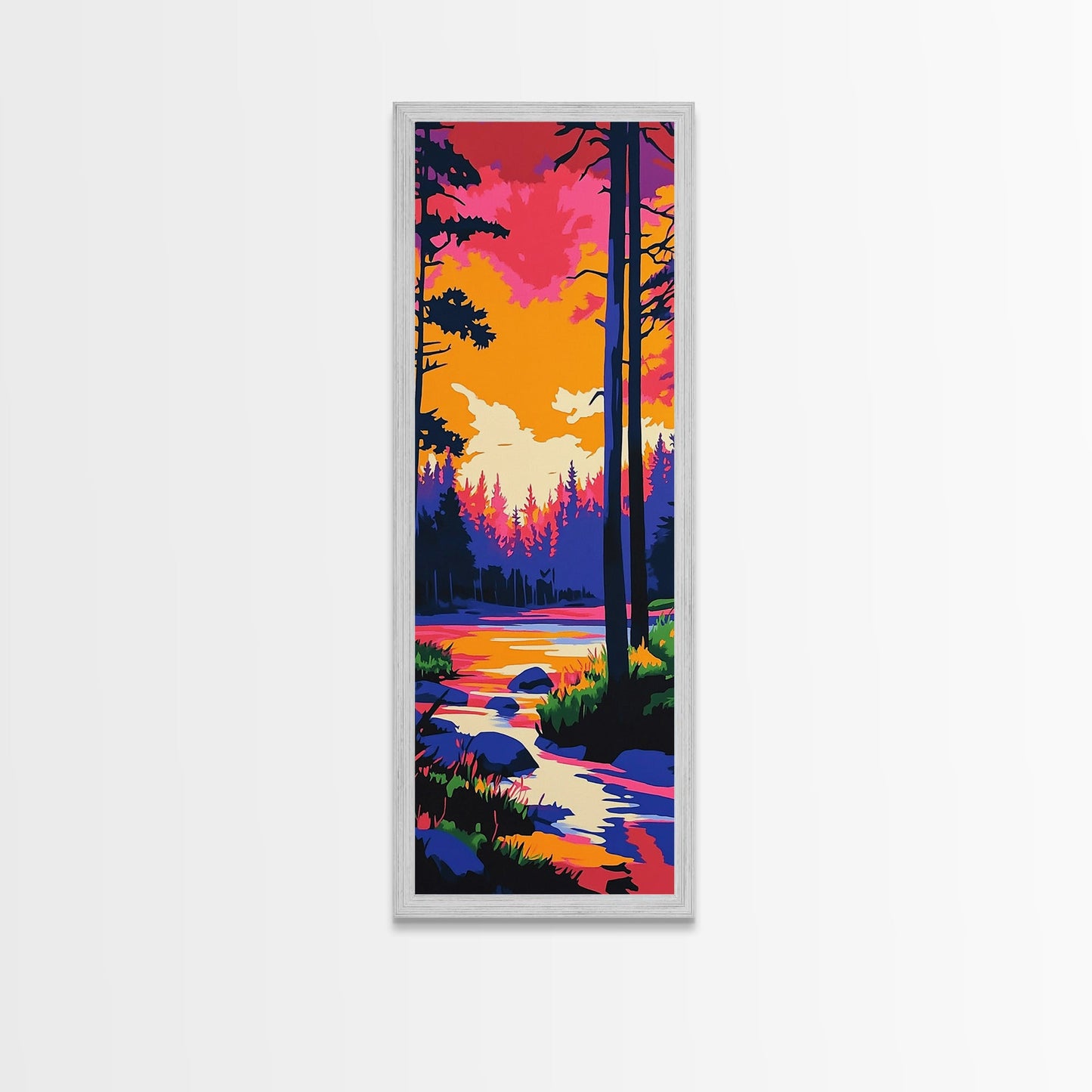 Autumn Forest, River Reflection, Vibrant Nature, Framed Canvas Print, Cabin Wall Art, Cozy Fall Decor, Rustic Retreat, Relaxing