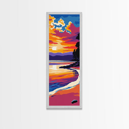 Sunset Beach, Ocean Wall Art, Coastal Decor, Framed Canvas Print, Vibrant Seascape, Modern Home Decor, Living Room Art, Boho Print