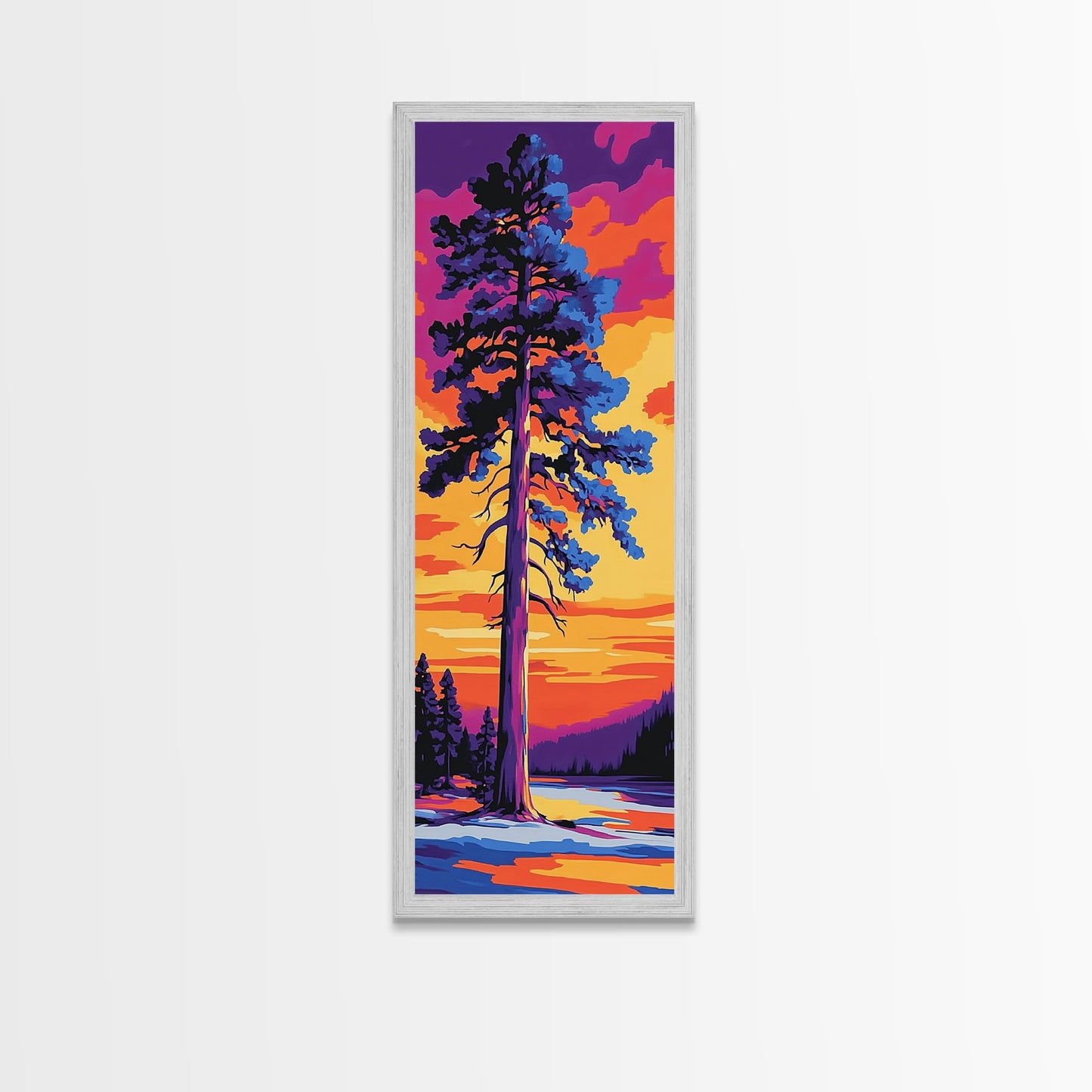 Tall Pine Tree, Sunset Forest Art, Vibrant Nature Wall Decor, Woodland Painting, Rustic Home Decor, Living Room Art, Canvas Print