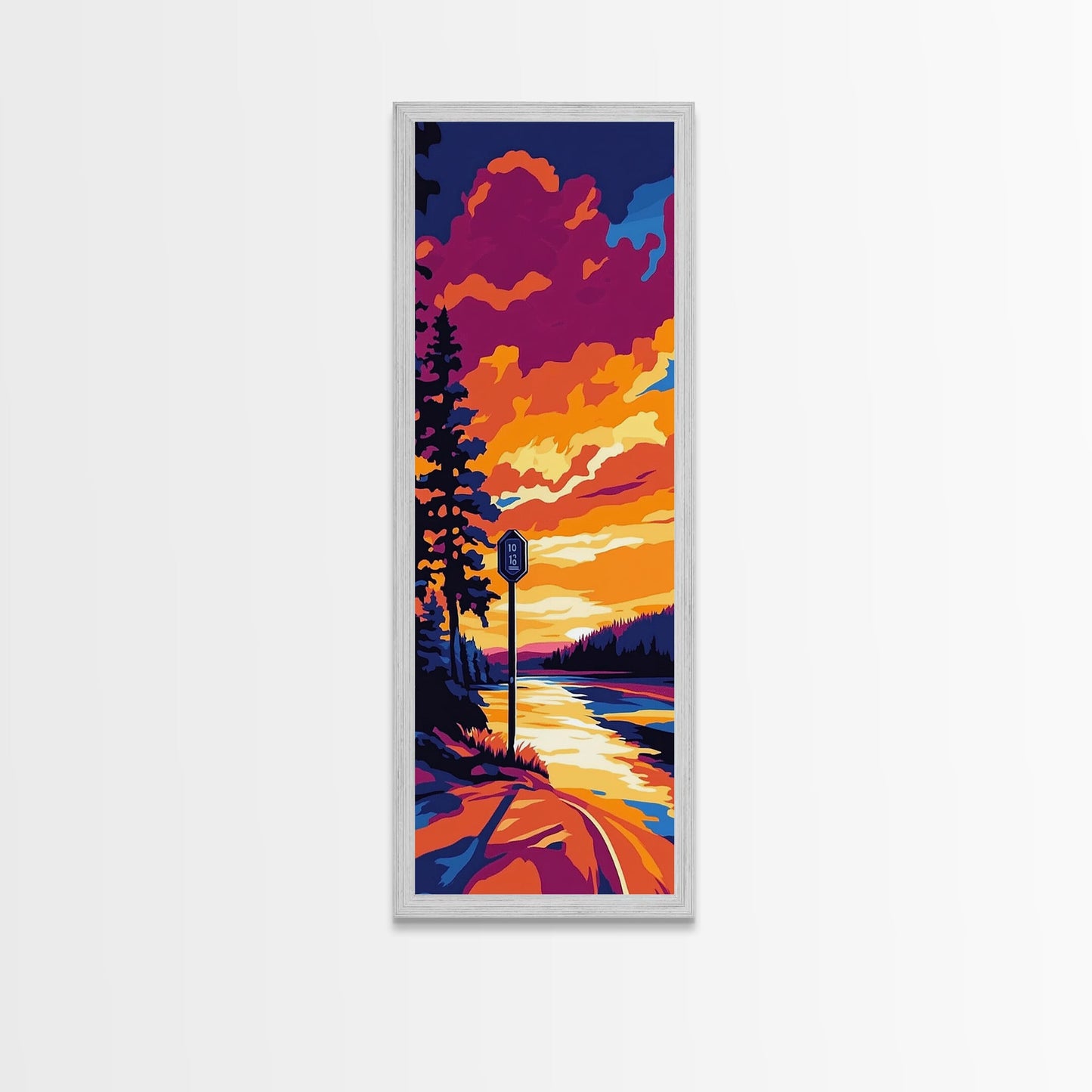 Roadside Sign, Sunset Highway Art, Scenic Landscape Painting, Rustic Wall Decor, Adventure Art, Living Room Wall Art, Canvas Print