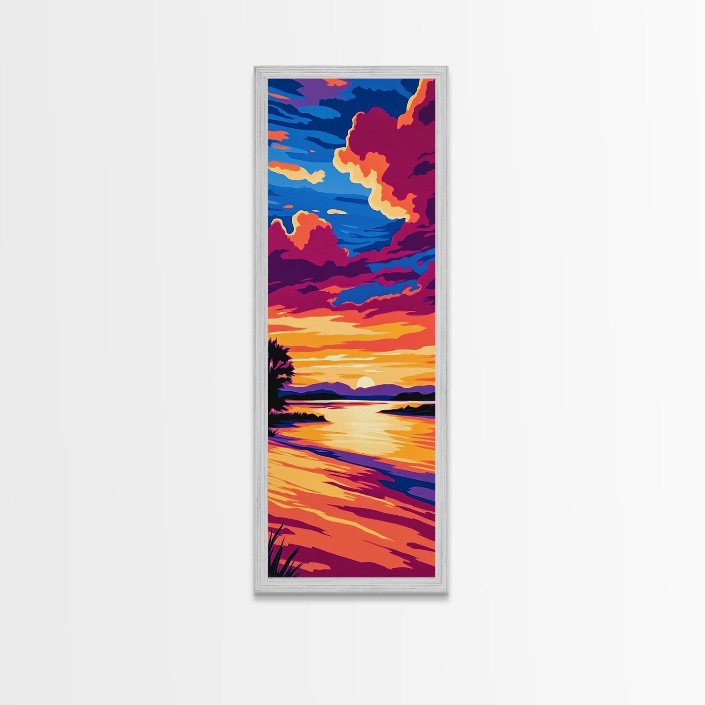 River Sunset, Serene View, Lake Reflection, Warm Colors, Peaceful Nature, Tranquil Scene, Cozy Home, Living Room, Canvas Print